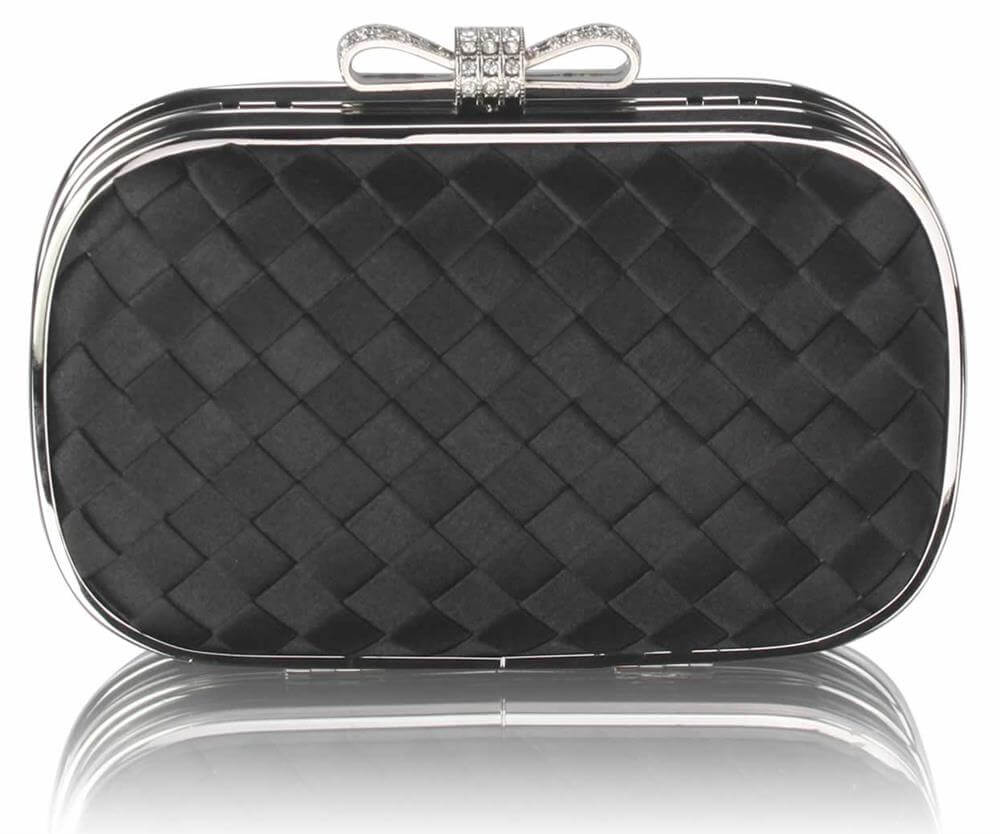 black woven clutch bag