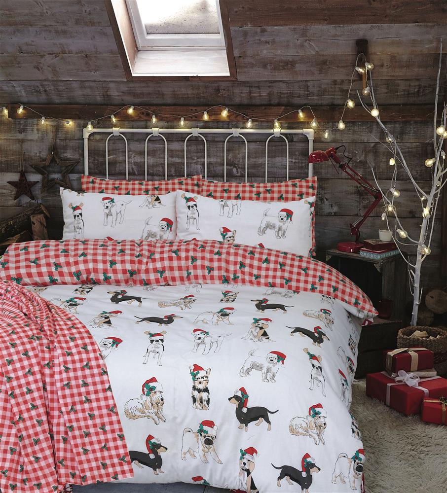 Christmas Dogs Duvet Cover Set With Pillow Cases De Lavish
