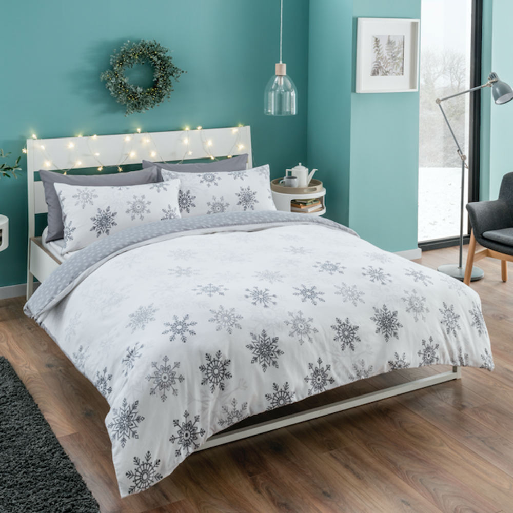 Flannelette Ombre Duvet Cover New Snowflakes Christmas Bedding Set